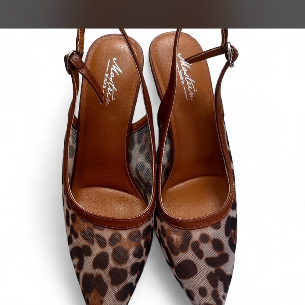 Leopard Print Pointed Slingback Kitten Heels in Brown mesh - Picture 3 of 4